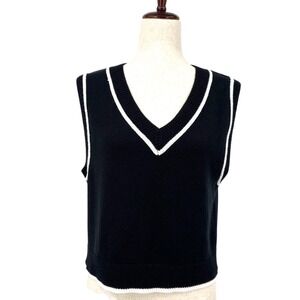 DIVIDED by H&M Women's M Navy Blue V-Neck Sleeveless Knit Sweater Vest Boxy Fit